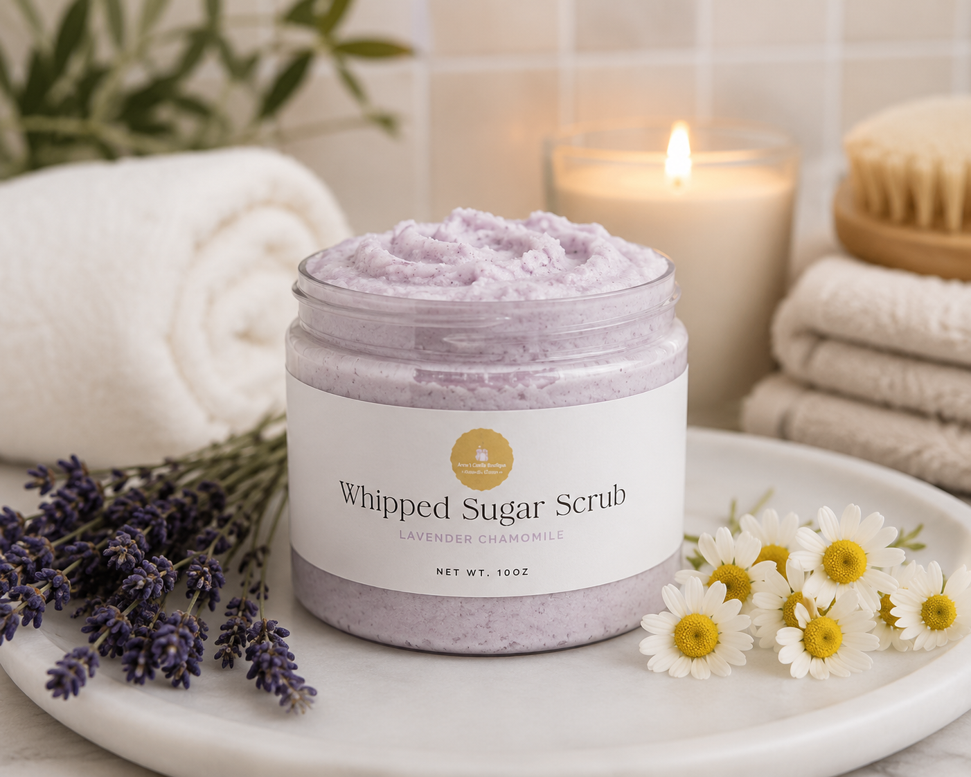 Lavender Chamomile Whipped Sugar Scrub | Handmade Exfoliating Body Scrub | 10 oz