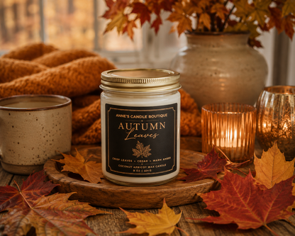 Autumn Leaves Coconut Apricot Wax Candle – Crisp Leaves, Cedar & Warm Amber