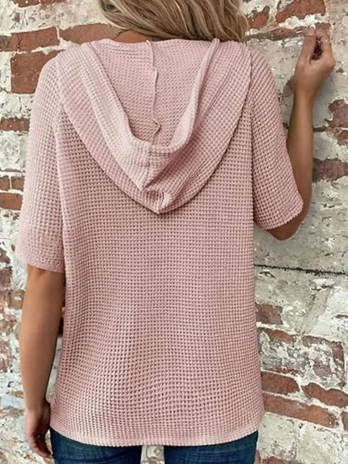 Drawstring Waffle-Knit