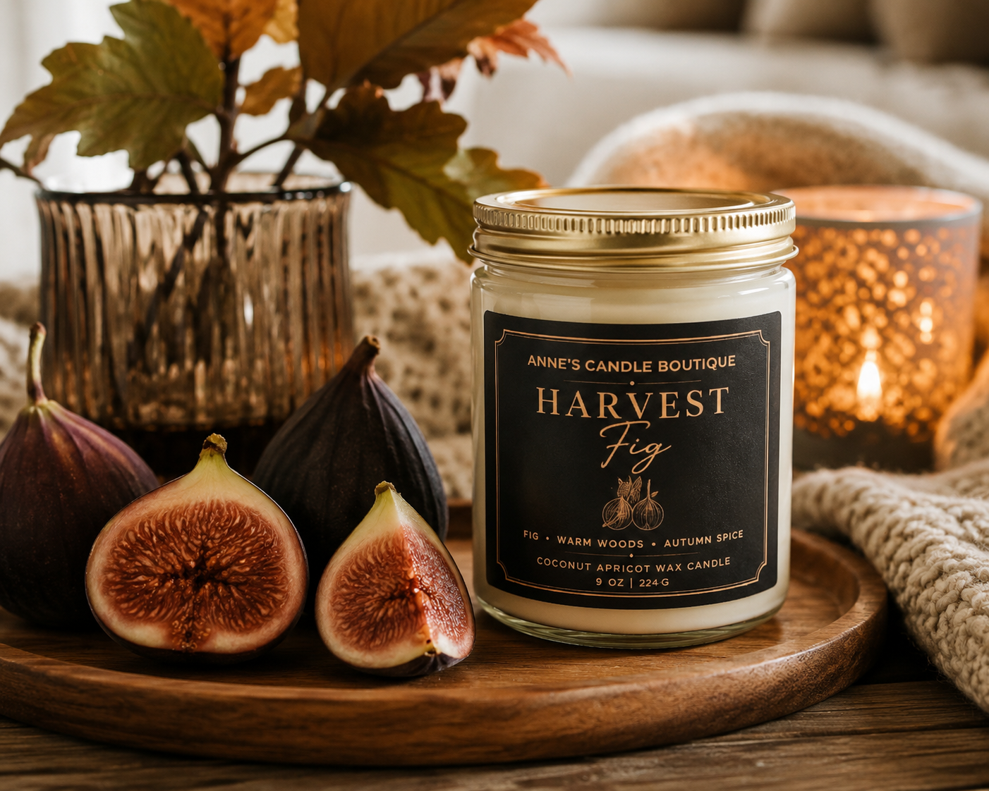 Harvest Fig Coconut Apricot Wax Candle – Fig, Warm Woods & Autumn Spice