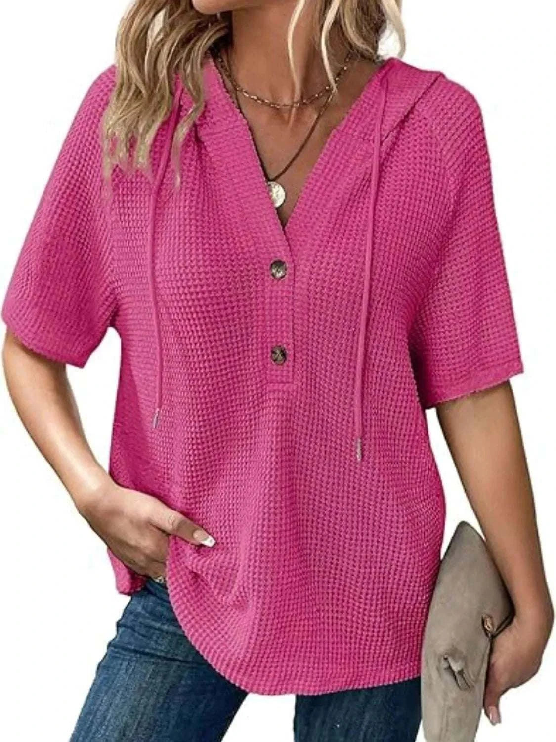 Drawstring Waffle-Knit