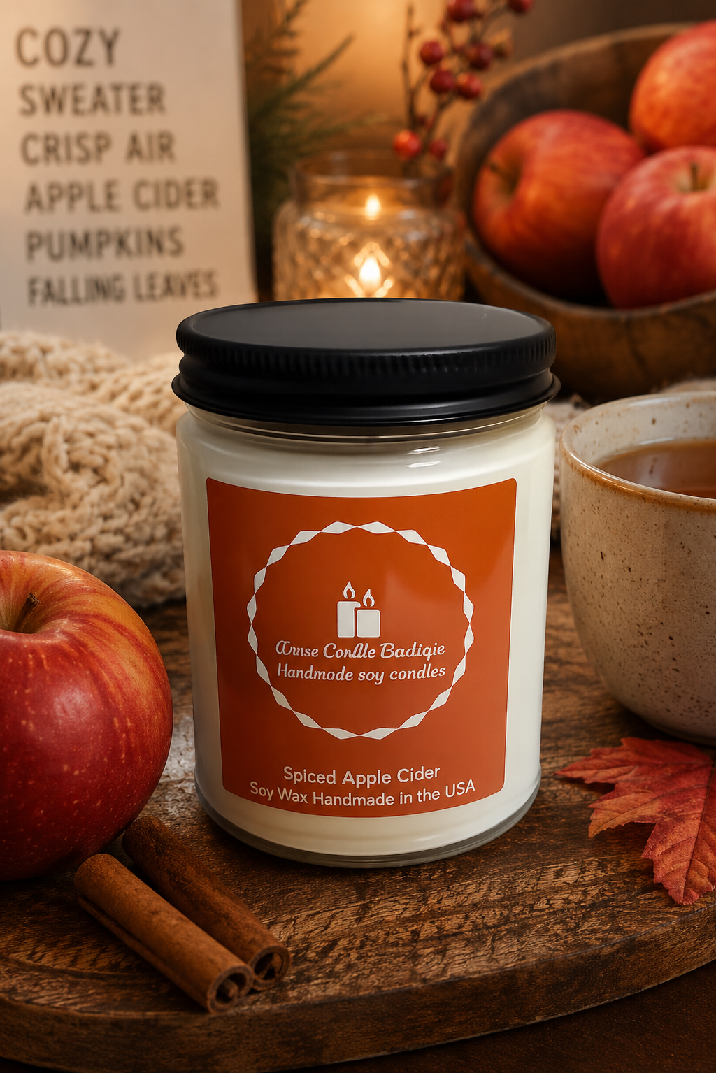 Spiced Apple Cider Soy Candle | Handmade Fall Candle
