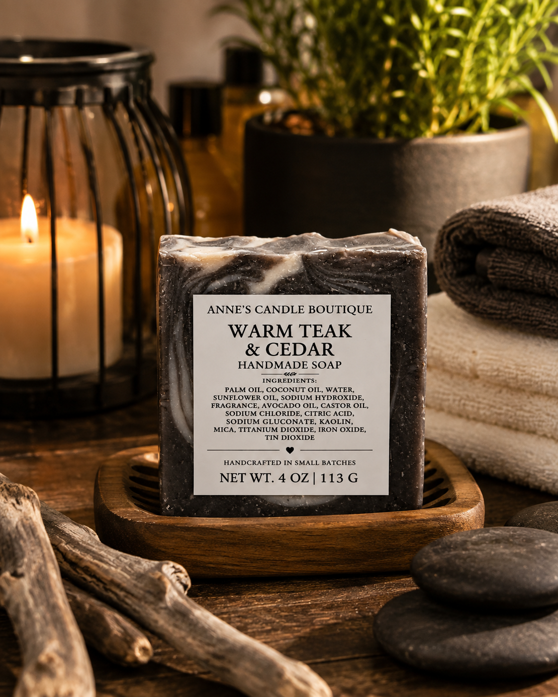 Warm Teak & Cedar Handmade Soap – 4 oz
