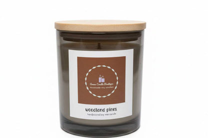 Candle with a wooden lid and label on a white background