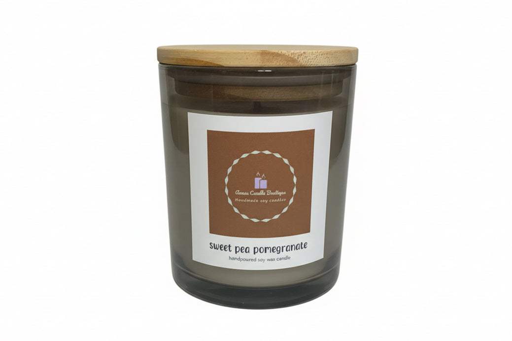 Candle with a wooden lid and label on a white background