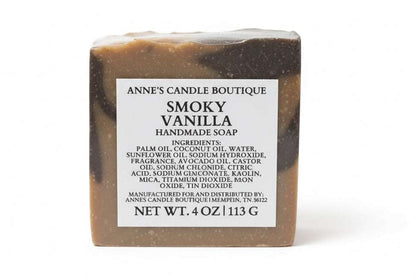 Bar of soap with a label from Anne's Candle Boutique on a white background