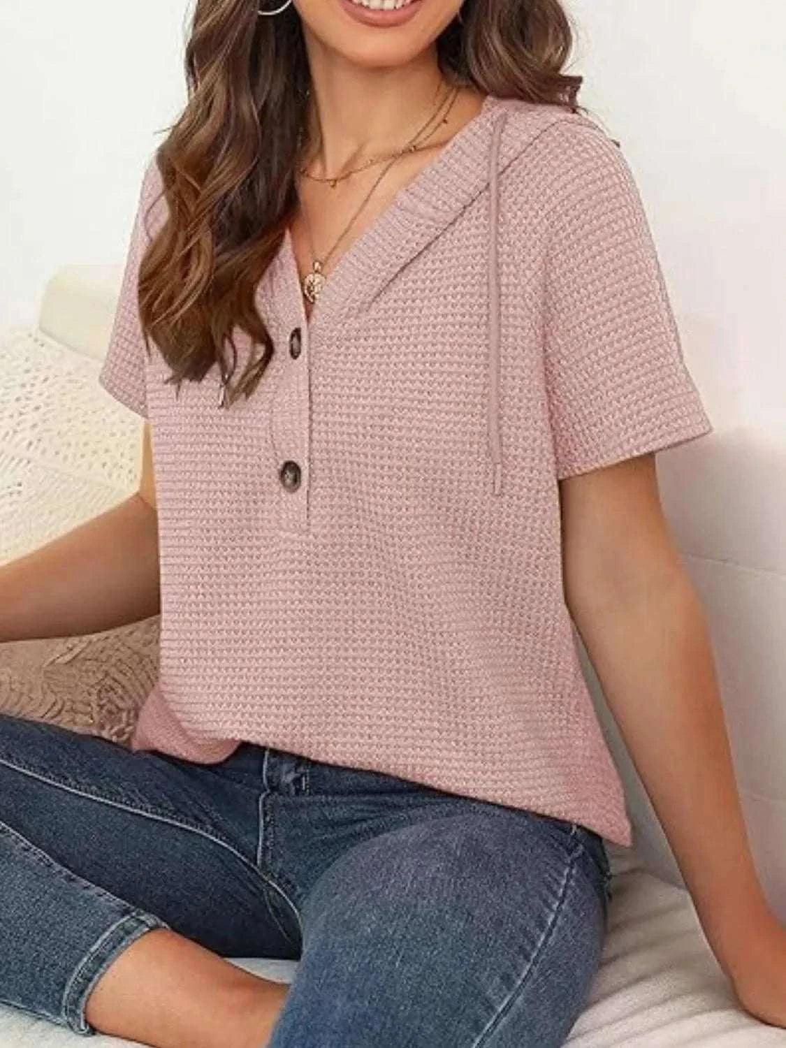 Drawstring Waffle-Knit