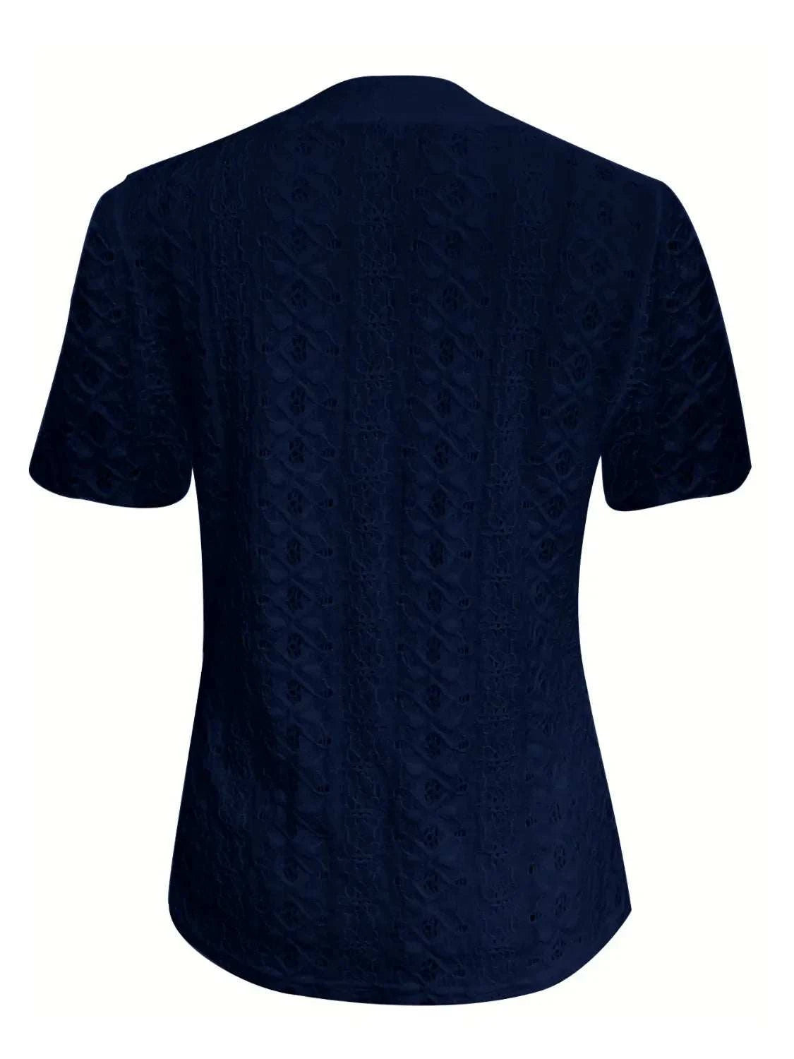 Openwork Notched Short Sleeve Top