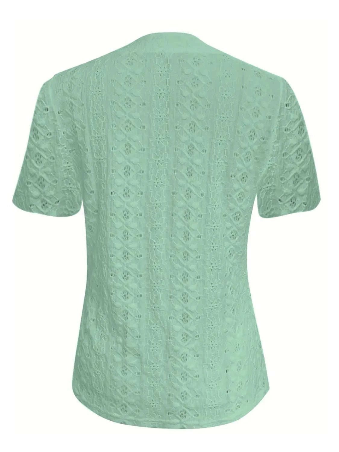Openwork Notched Short Sleeve Top - Anne’s Candle Boutique