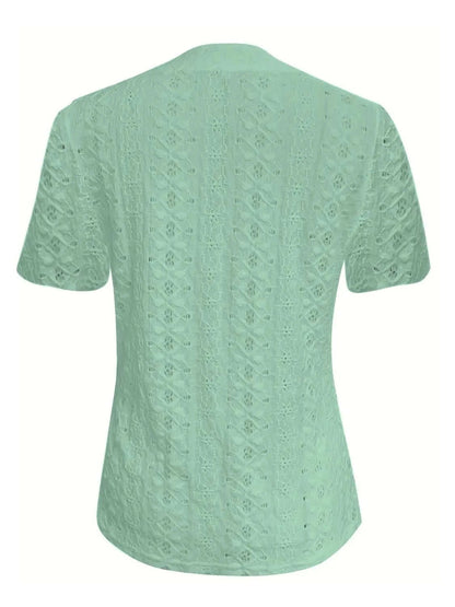 Openwork Notched Short Sleeve Top - Anne’s Candle Boutique