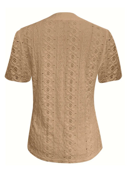 Openwork Notched Short Sleeve Top - Anne’s Candle Boutique