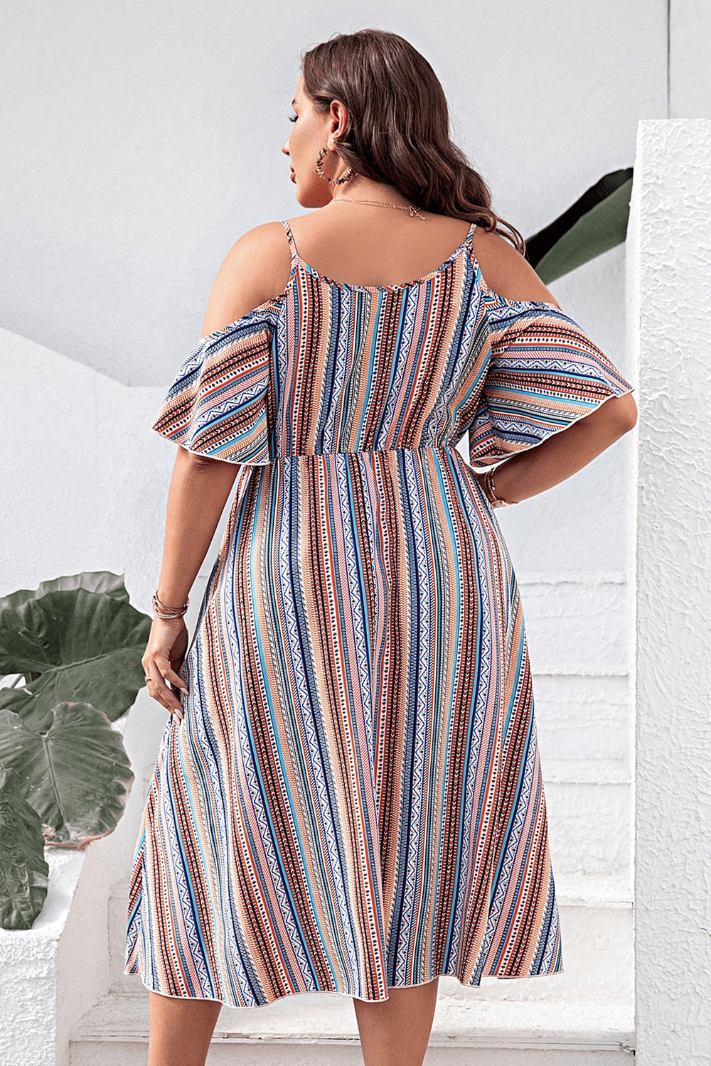 Plus Size Striped Cold - Shoulder Dress - Anne’s Candle Boutique