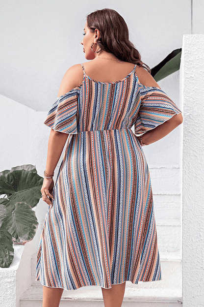 Plus Size Striped Cold - Shoulder Dress - Anne’s Candle Boutique
