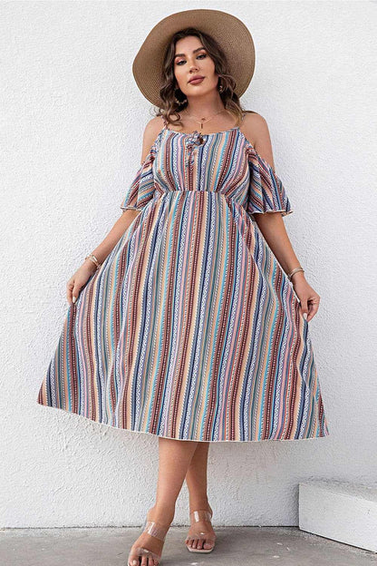 Plus Size Striped Cold - Shoulder Dress - Anne’s Candle Boutique