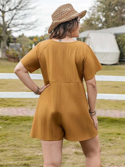 Plus Size V - Neck Short Sleeve Romper - Anne’s Candle Boutique